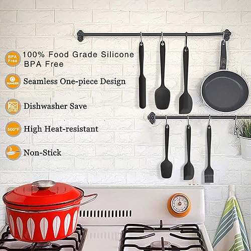 NoChoX 6 spatule en silicone Résistante à la chaleur jusqu'à 500°F Spatule sans BPA avec noyau métallique, conception antiadhésive et sans soudure en une seule pièce pour la cuisson (Noir) - Nail Gallerys