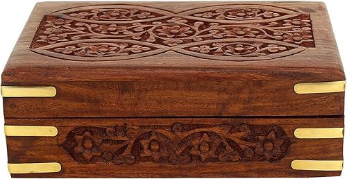 Ajuny Boîte de Rangement de Bijoux Décoratifs en Bois Fabriqués à la Main Motif Floral Organisateur de Coffre au Trésor Polyvalent Souvenirs de Voyage Porte Bibelots Cadeaux - Nail Gallerys