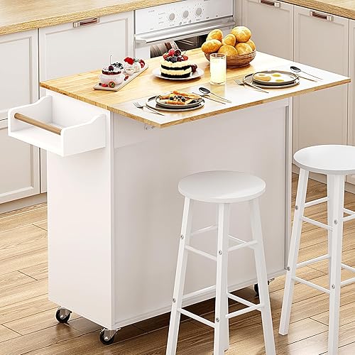 sogesfurniture Chariot de cuisine sur roulettes, îlot de cuisine mobile avec plateau de travail extensible, porte-serviettes et étagère à épices, chariot de cuisine avec grand tiroir, 120 x 39 x 90 cm - Nail Gallerys