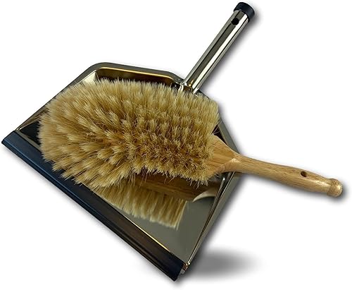 Ensemble pelle balayette luxe | 1 pelle inox + 1 balayette droite bois soie blanche | Récupération poussière cendres charbon sable terre | Facile à suspendre | Kibros PELINOX1 - Nail Gallerys