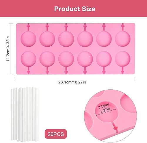 Moule à Sucettes en Silicone, 12 Moule à Sucettes Rondes pour Chocolat avec 20 Bâtonnets pour Sucettes, Antiadhésifs, Faciles à Démouler pour Gâteaux, Bonbons, Gelées et Sucettes au Chocolat. - Nail Gallerys