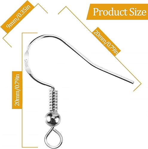 Crochets de Boucle d'Oreilles 100 Pieces Crochets Oreille Argent Sterling 925 Placage d'argent avec Boule Ressort pour DIY Kits de Fabrication de Bijoux - Nail Gallerys