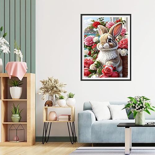 QQYRHN 5D DIY Lapin Mignon Kits de Peinture Diamant, Complète Rose Fleurs Diamond Painting pour Adulte Débutants, Lapin Art du Diamant, Décoration Murale Maison Peinture au Diamant Avec 30x40 cm - Nail Gallerys