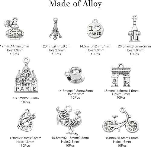 UR URLIFEHALL 100 pièces 10 Style tibétains antique argent tasse à café vélo Tour Eiffel bijoux Charme bricolage artisanat - Nail Gallerys