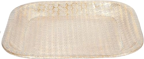 Hosna Plateau oriental en aluminium 34 cm | Plateau à thé marocain de couleur argentée | Plateau oriental argenté | Décoration orientale sur la table dressée - Nail Gallerys