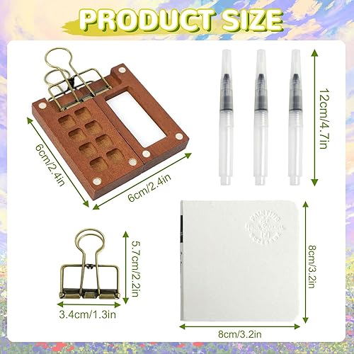 DBTW 6 Pièces Kit de Voyage Aquarelle Mini, Palette de Carnet de Croquis Portable, Palette de Voyage en Bois Coffret de Peinture, Palette Aquarelle Portable pour Gouache Peinture Acrylique - Nail Gallerys