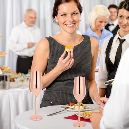 220 ml flûtes champagne acier inoxydable gobelets incassables verres vin incassables verres pied brossés tasse piscine extérieure fête mariage grillage verres pour cocktails(or rose) - Nail Gallerys