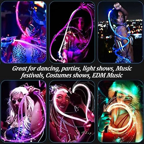 Fouet à LED – Fouet de danse lumineux avec fibre optique de 1,8 m | Fouet à fibre optique | 23 couleurs ultra lumineuses à DEL en fibres optiques | Design rotatif à 360° antidérapant pour fêtes, - Nail Gallerys