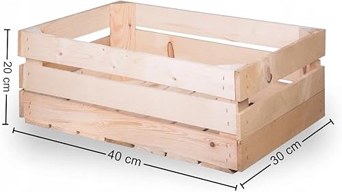 Wooden World Caisse en bois - Boîte de rangement en bois de pin non peint DIY LARGE 40 x 30 x 20 cm - Nail Gallerys
