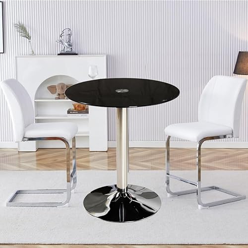 Verre Table à Manger, Cuisine Rond Noir Tempéré Table à Manger Circulaire Moderne 2 à 4 Places Petit-déjeuner Table De Bistrot Gain De Place Pub Café Dîner Salon Meubles(Size:80CM/31.2'',Color:Noir) - Nail Gallerys
