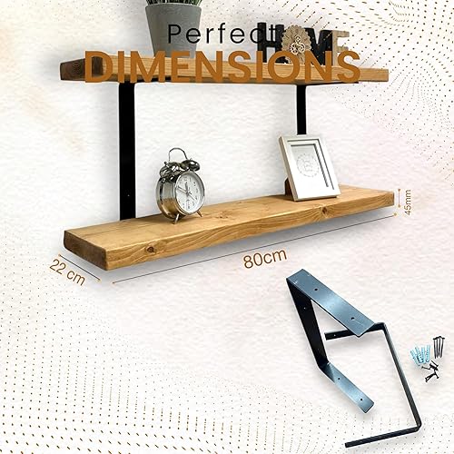 Double étagère murale rustique en bois avec supports doubles en L assis, en bois massif, idéale pour la décoration de la cuisine et du salon (90 cm) - Nail Gallerys
