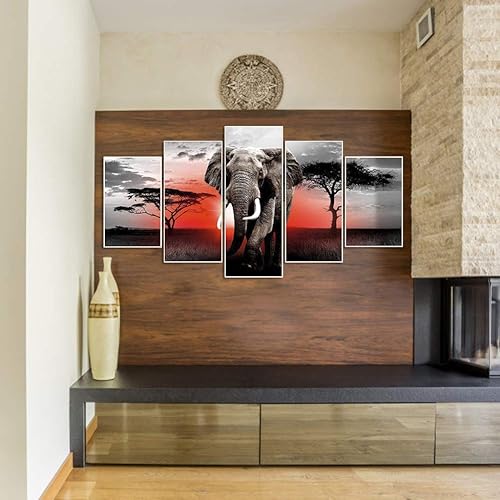 Domybest 5D DIY Diamond Painting Éléphant Complet Diamond Painting 5 Panneaux Combinaison Peinture Diamant Kit Point De Croix Diamant Artisanat Peinture Mosaïque Décoration 103x45cm - Nail Gallerys