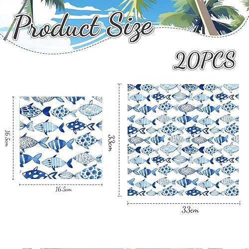 Kotkiddy Lot de 20 Serviettes Invités Poisson Océan Bleu Aquarelle Serviettes Papier Jetables Décoration de Table Été - Nail Gallerys