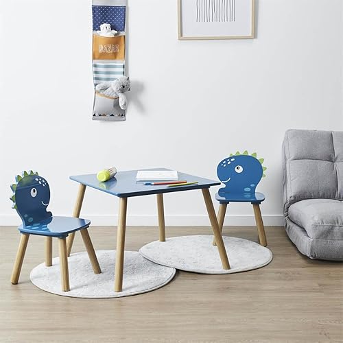 AltoBuy HIPPOLYTE - Ensemble Table et Chaises pour Enfants Décor Dinosaure Bleu - Nail Gallerys