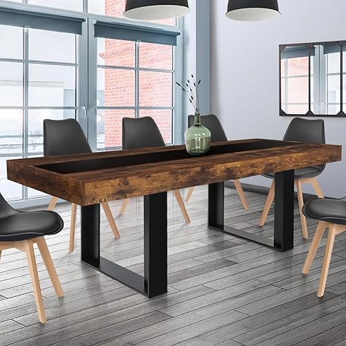 IDMarket - Table à Manger Extensible Rectangle Phoenix 4-8 Personnes Bois Effet Vieilli et Noir Bande Centrale Noire 160-200 cm - Nail Gallerys