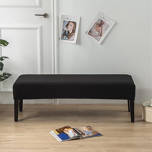 Highdi Housse de Banc de Salle à Manger, Velours Housses de Tabouret de Piano Longue Spandex Stretch Couverture de Banc Rectangle Extensible Amovible Lavable pour Salon Cuisine (Noir) - Nail Gallerys