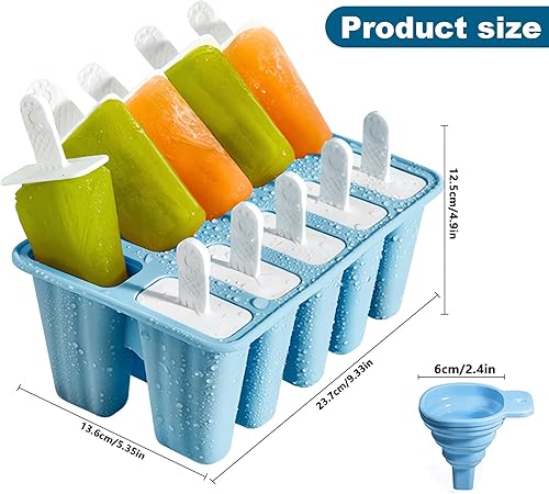 Moule à Glace, Popsicle Mold avec Brosses Et Entonnoirs Pliants, Moule Glaces Silicone Réutilisables, Sans BPA, pour Popsicles, Crèmes Glacées (Bleu, 6 Cavités) - Nail Gallerys