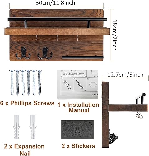 Porte-Clés Mural avec 6 Crochets, Tableau à Clés avec Étagère, Range Clef Mural en Bois, Accroche Clef Décoratif, pour Rangement Des Clés, Décoration De La Maison, Entrée - Nail Gallerys