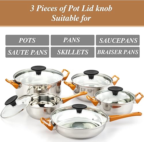 TIESOME Lot de 3 boutons de couvercle de casserole, boutons de rechange universels pour couvercle de poêle, bouton de couvercle de 5,5 cm, poignée circulaire en bakélite - Nail Gallerys