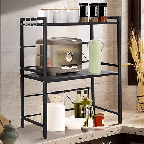 WANZHE Support Extensible en Métal Four à Micro-Étagère pour Micro-Ondes à 2 Couches - Extensible - jusqu'à 25 kg -40/64 * 36.5 * 78cm (b,Noir) - Nail Gallerys