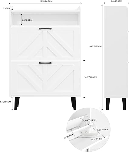 VOWNER Meuble Chaussures, Meuble de Rangement à Chaussures Armoire, Commode à Chaussures, Meuble d'entrée Rangement pour Chaussures, Séparateurs Réglables, avec des Pieds en Bois, 75 x 24 x 113 cm - Nail Gallerys