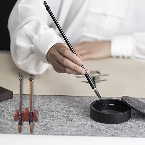 Bntaomle Support de Repos pour Pinceaux de Peinture, Support de Pinceau, Plume à Écrire, Porte-Plume 4 Couleurs, Support de Pinceau de Calligraphie, Support en Bois en Forme de Feu - Nail Gallerys