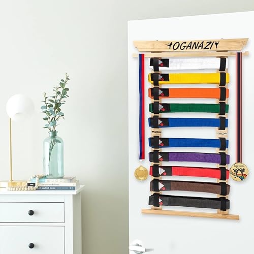 SUMNACON Support de ceinture pour 10 ceintures de sport de combat - En bambou - Support mural - Pour ceinture de judo, de karaté - Cadeau personnalisable (pas de ceinture) - Nail Gallerys