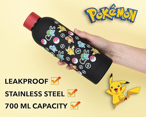 Bouteille d'eau Pokémon personnalisée Pikachu pour enfants – Bouteille d'eau en acier inoxydable pour enfants – Bouteille d'eau Pikachu pour l'école Noir/jaune - Nail Gallerys