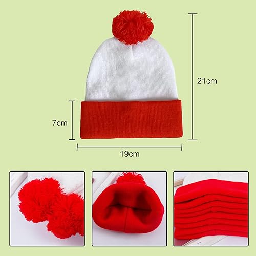 DVOFU Lot de 2 bonnets à pompons rouges et blancs pour Halloween, fête mondiale du livre, accessoire de costume pour fille et garçon - Nail Gallerys