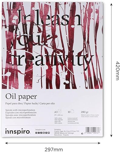 INNSPIRO Bloc de papier à huile A3-10 pages 280 g/m², papier spécial texturé pour huile et acrylique, peinture lourde - Nail Gallerys