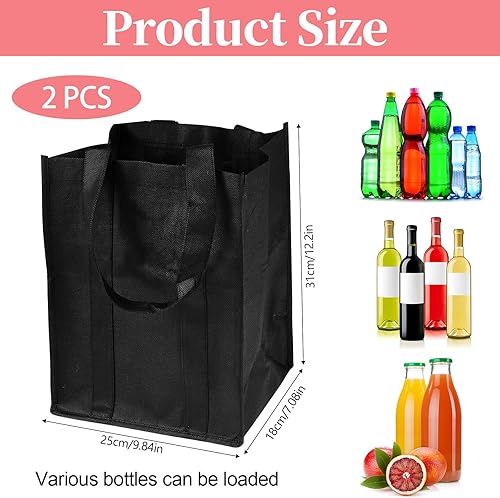 Hopton Lot de 2 sacs à bouteilles réutilisables pour homme - Noir - Pour bouteilles de bière, de vin, d'eau, Noir , 6 Fächer, Noir - Nail Gallerys