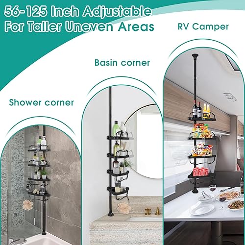 Sempicad Étagère de douche télescopique sans perçage 137-317 cm, étagère d'angle debout, avec 4 paniers, télescopique, inoxydable, pour baignoire et salle de bain, noire - Nail Gallerys