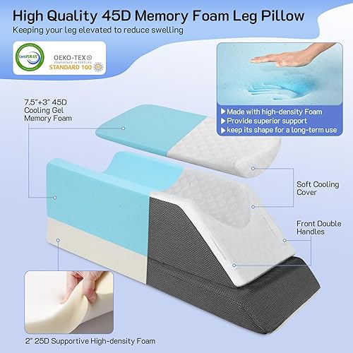 Coussins Relève-Jambes,Coussin Jambes pour Relever Les Jambes,72x33x23cm Coussin de Surélévation des Jambes,avec Mousse à Mémoire de Forme pour Genoux et Jambes pour Le Sommeil,Soulagement - Nail Gallerys