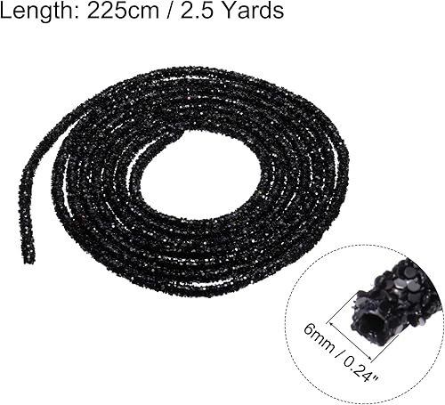 QUARKZMAN 2.5 Yard 6mm Paillettes Paillettes Corde Paillettes Strass Tube Cordon pour DIY Mariage Robes Costume Vêtements Chaussures Bijoux Accessoire Noir - Nail Gallerys