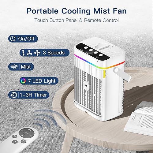Climatiseur Mobile, Air Conditioner Portable Climatiseur Mobile Sans Evacuation, 4 en 1 climatiseurs portables avec Télécommande, Modes de Brume, Minuteries,LED 7 Colorées pour Maison, Bureau, Voyages - Nail Gallerys