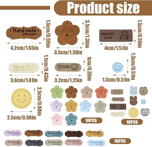 BEPSYOM 30 pièces Faites Main, Cuir PU, Geprägtes Etikett avec Trous pour Häkelkleidung, Stricken, DIY Jeans, Taschen, Hüte, Bricolage Couture, Personnalisées à Coudre pour Sacs Jeans Chaussures - Nail Gallerys