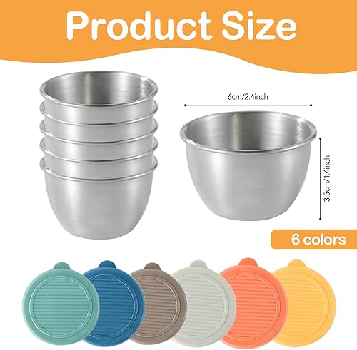6 Pièces Récipient à Vinaigrette 80ml avec Couvercles en Silicone Colorés Petit Récipient à Sauce en Acier Inoxydable Anti-fuite en Réutilisable Lave-vaisselle Idéal pour Sauces, Condiments, Dressing - Nail Gallerys