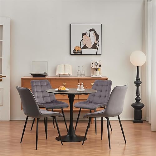 GrandCA HOME 80 cm Table à Manger Ronde, Bois d'ingénierie Fer, Noir, 80T x 80B x 75H cm - Nail Gallerys