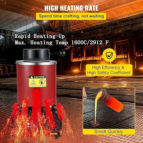 HLGKBY Four de Fusion d'or électrique, Four de Fusion 5000 W, Four de Fusion numérique 1600 ℃ / 2912 ℉, kit de coulée de métal avec creuset en Graphite, Temps de Fusion 3-5 Minutes 3kg - Nail Gallerys