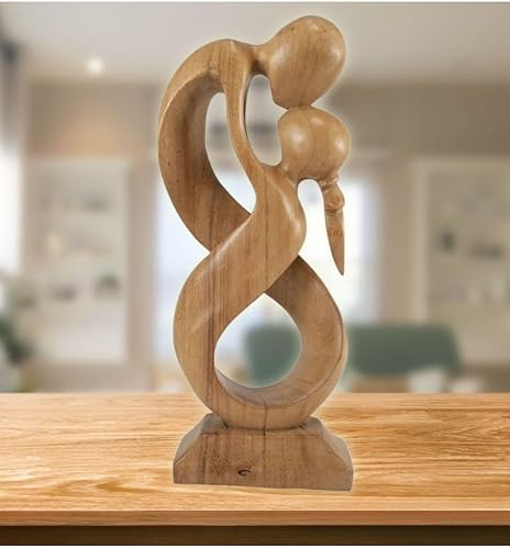 Statue Abstraite Couple enlacé Infini 30cm en Bois Brut - Nail Gallerys