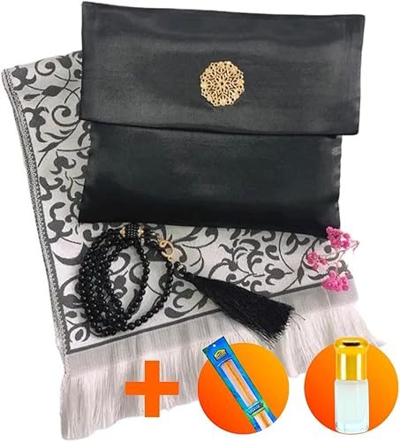 Générique Coffret Cadeau de Prière Musulman, Tapis de Prière avec Sacoche, Chapelet en Perles, SWAK et Musc offerts 5 Couleurs Disponibles - Nail Gallerys
