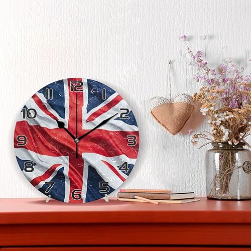 Ewusp Horloge murale ronde avec drapeau du Royaume-Uni - Fonctionnement à piles - Silencieuse et sans tic-tac - Horloge décorative moderne pour cuisine, salon, chambre à coucher, bureau, école, crèche - Nail Gallerys