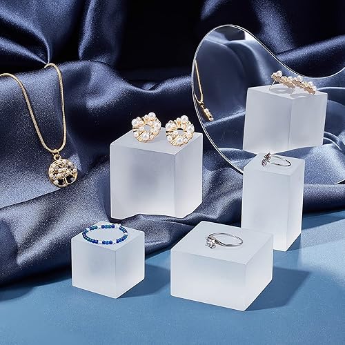 PH PandaHall 4 tailles Présentoirs de cube en acrylique Bases d'affichage givrées Petit support de bloc d'affichage solide pour afficher des pierres précieuses de bijoux Rochers Chiffres Pop, 4pcs - Nail Gallerys