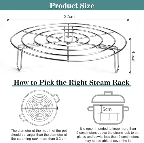 CAREDGO Support de Cuisson à la Vapeur en Acier Inoxydable, Grille de Refroidissement Ronde 22 cm, Support Panier Vapeur, Support à Vapeur INOX, Grille pour Cuisson Vapeur et Le Rôtissage - Nail Gallerys