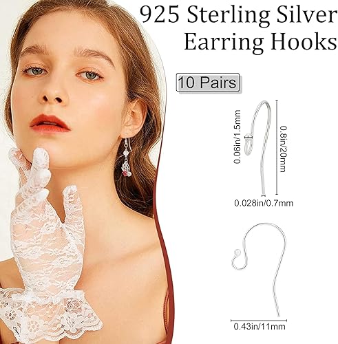 Beebeecraft 10 paire de 925 crochets de Boucle D'Oreille en Forme de Boule en Argent Sterling pour Boucles D'Oreilles en Forme de Boule Française (Fil 0.7 mm/Calibre 21/(12),0.028 cm) - Nail Gallerys