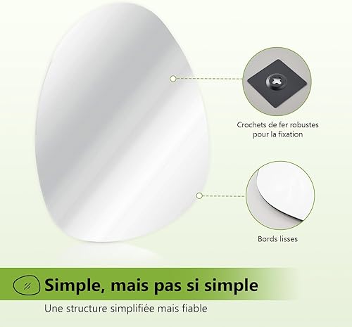 S'AFIELINA Miroir Mural Rond HD Miroir Forme Irreguliere 45 x 60 cm avec Quatre Trous de Suspension Miroir Rond pour Vanité, Salle de Bain, Salon, Chambre Décoration Murale - Nail Gallerys