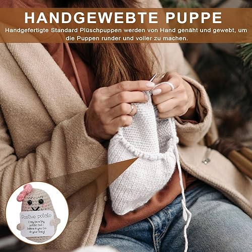 LATRAT Poupée de potate en laine tricotée - Cadeau de bonne chance - Cadeau de motivation (pomme de terre avec nœud) - Nail Gallerys