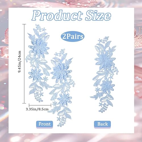 CABODYALS 2 Paire Bleues 3D Florales Appliques en Dentelle Bleu Vintage Feuille en Polyester Fleurie Patchs Brodé à Coudre pour Couture la Fabrication de Robes de Coiffes Jeans Mariage de Décoration - Nail Gallerys