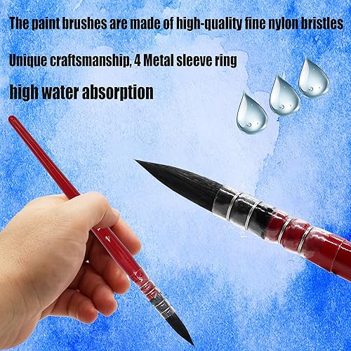 Himmlfel Lot de 3 pinceaux à aquarelle professionnels - Pour aquarelle, gouache, peinture à l'huile acrylique, détails fins et artisanat, pinceau rond - Tailles #0, #2, #4 - Nail Gallerys