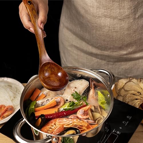 Louche en bois à long manche pour soupe, cuillère de service profonde, grande louche de cuisine en teck pour ustensiles de cuisine, ustensile polyvalent, finition lisse, cuillère légère à long manche - Nail Gallerys